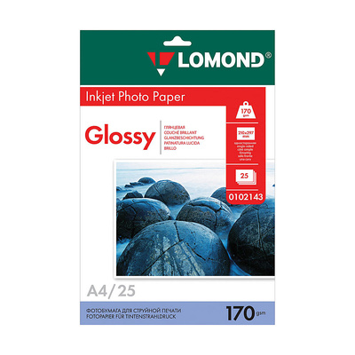 Бумага глянцевая, Lomond, 170г⁄м², А4, 50л, 2880 dpi, 1-ст.
