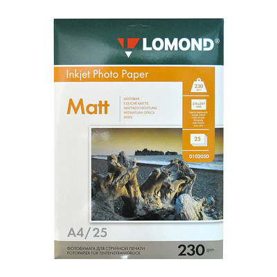 Бумага Ink Jet матовая, Lomond, 230г⁄м², А4, 25л, 2880 dpi, белая, 1-ст.