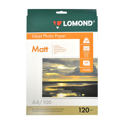 Бумага Ink Jet матовая, Lomond, 120г⁄м², А4, 100л, 2880 dpi, 1-ст.